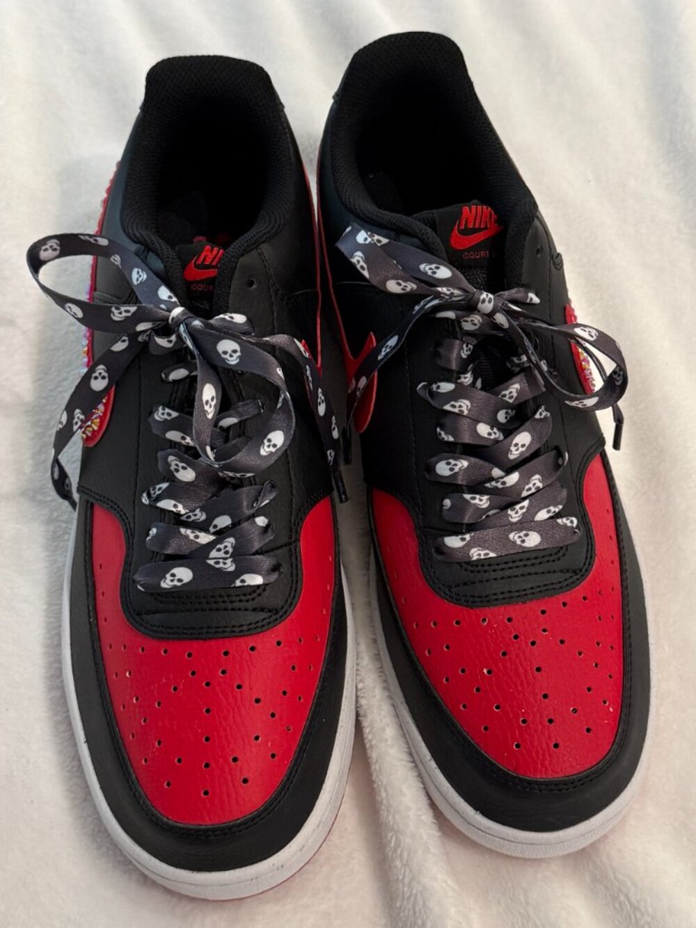 Bedazzled Black & Red Nike Court Vision Low | Crystal Swoosh | Men's 11.5 - Picture 3 of 3